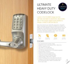 CODELOCKS CL5000 Electronic Digital Lock Tubular Mortice Latch PVD P/Brass