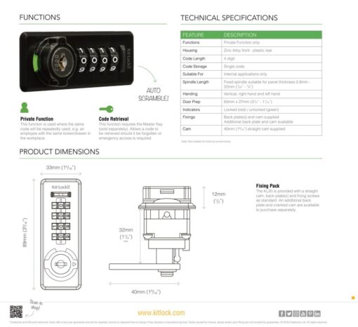 CODELOCKS KL20 Mechanical Kitlock Digital Combination Lock Black Right Hand