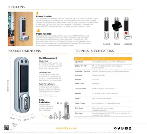 CODELOCKS KL1000 RFID Electronic Kitlock Cabinet Lock Black