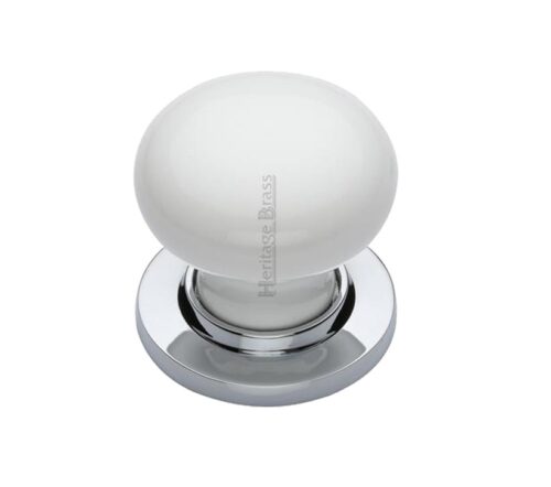 Heritage Brass White Porcelain Mortice Door Knobs, Polished Chrome Rose (Sold In Pairs)