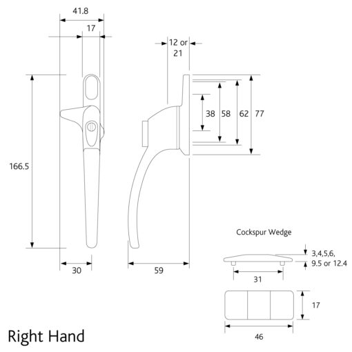 Charisma Cockspur Locking Window Handle Left Hand