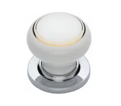 Heritage Brass Gold Line White Porcelain Mortice Door Knobs, Polished Chrome Rose (Sold In Pairs)