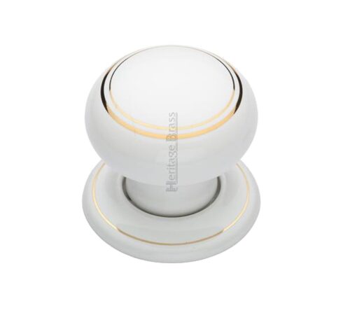 Heritage Brass Gold Line White Porcelain Mortice Door Knobs, Porcelain Rose (Sold In Pairs)