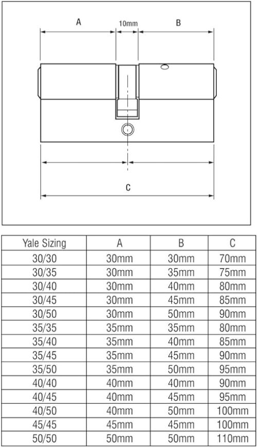 Yale B-ED3545-SNP - Euro Cylinder Lock - 35/45 (90mm) / 35:10:45 - Nickel Finish - Standard Security - Polybag