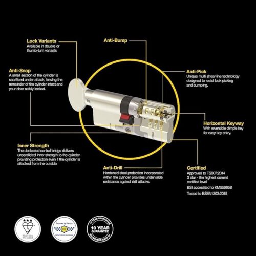YALE PLATINUM 3STAR 35/35 T/TURN (70MM) BRASS