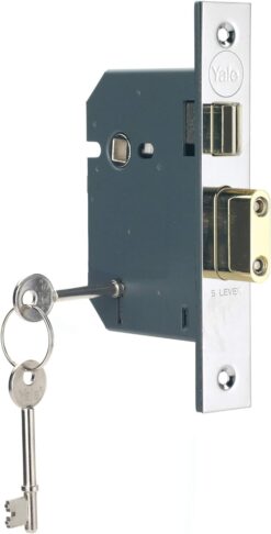 Yale 5 Lever Mortice Sashlock, High Security, Polished Chrome, 3 Inch/76 mm