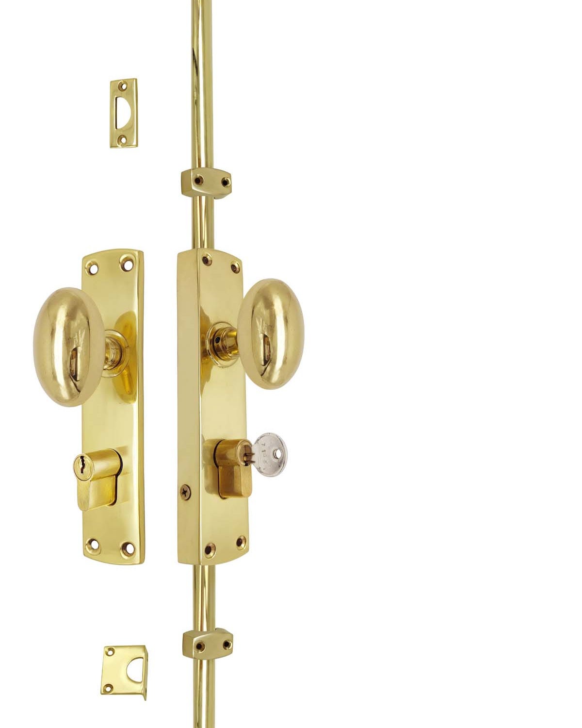 Oval knob locking door Espagnolette/Cremone bolt upto 8.5'-Polished brass lacquered