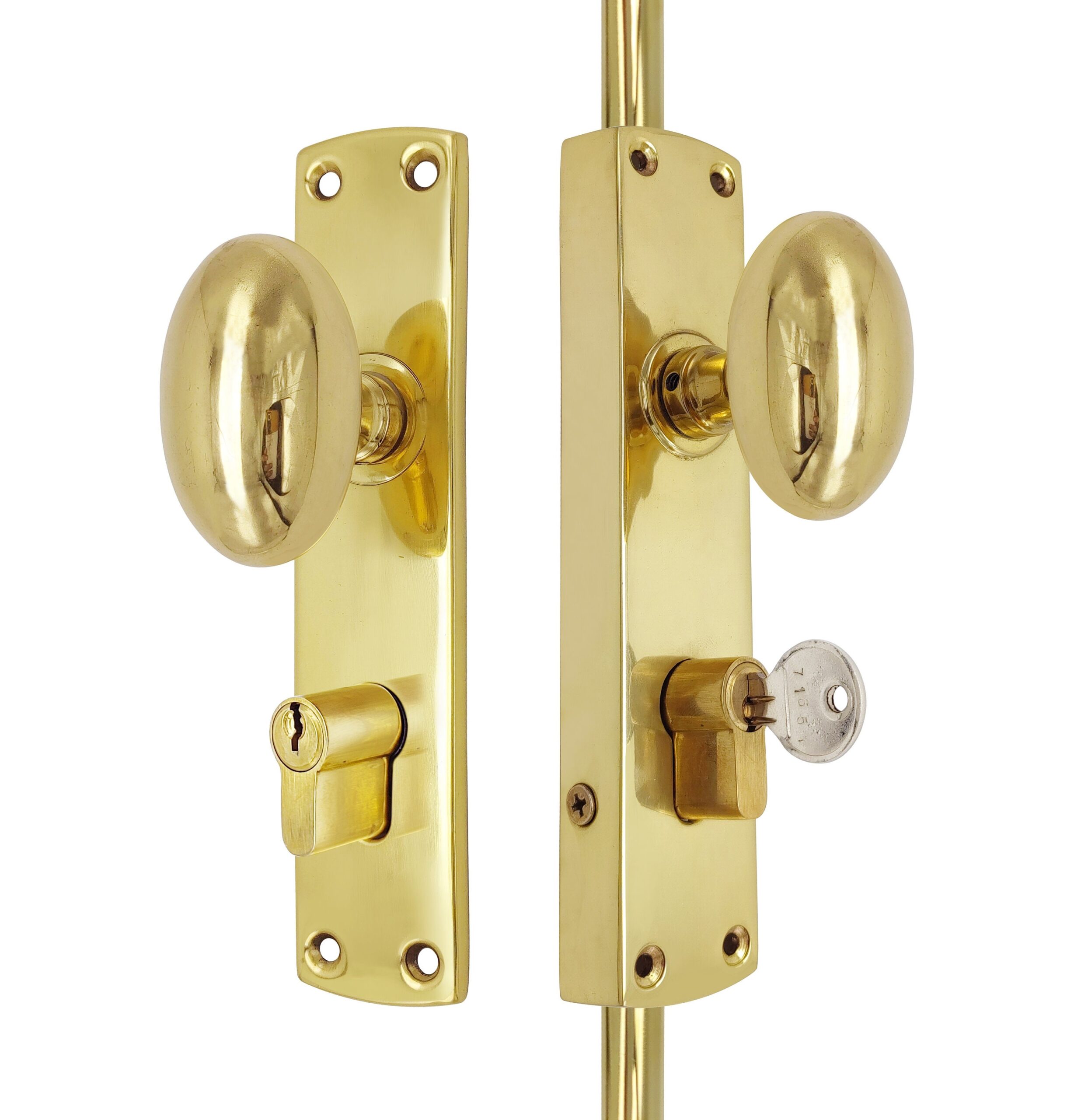 Oval knob locking door Espagnolette/Cremone bolt upto 8.5'-Polished brass lacquered