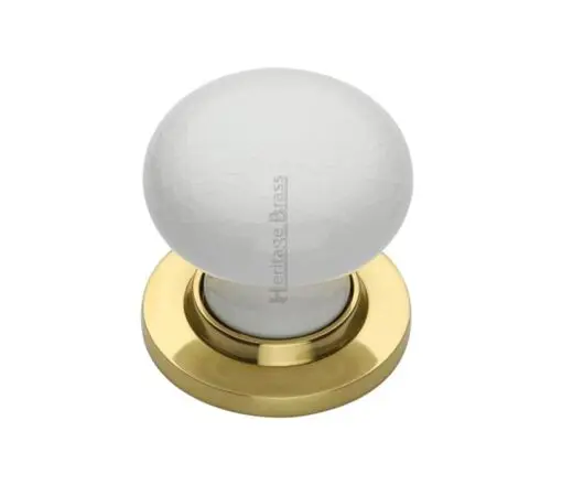 Heritage Brass White Crackle Porcelain Mortice Door Knobs, Polished Brass Rose (Sold In Pairs)