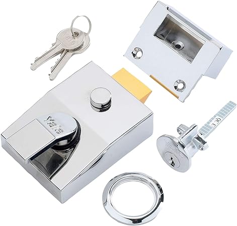 Deadlocking Nightlatch, Chrome Finish, High Security with Automatic Deadlock