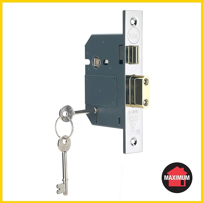 Yale P-M322-CH-65 3 Lever Mortice Deadlock, Visi Pack, Suitable for Internal Doors, Chrome Finish, 2.5 Inch/64 mm