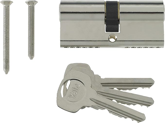 Yale Euro Double Cylinder, 3 Keys Supplied, Standard Security, Visi Packed, Suitable for All Door Types, Nickel Finish, 30:10:30 (70 mm)