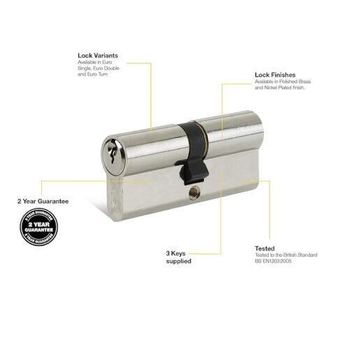Yale B-ED3555-SNP Euro Double Cylinder, 3 Keys Supplied, Standard Security, Boxed, Suitable for All Door Types, Nickel Finish, 35:10:55 (100 mm)