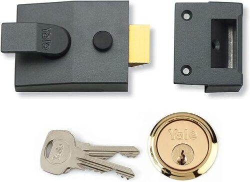 Nightlatch, High Security with Automatic Deadlock, Dark Metallic Gray/Brass