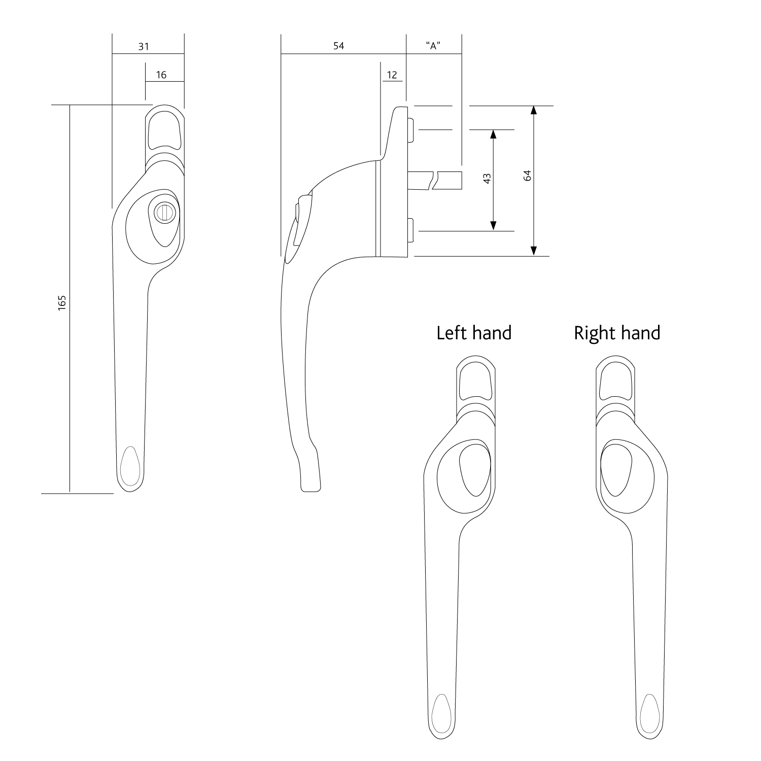 Maxim Offset Locking Window Handle Left Hand