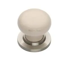 Heritage Brass Cream Crackle Porcelain Mortice Door Knobs, Satin Nickel Rose (Sold In Pairs)