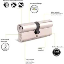 Yale KM Series Euro Single Cylinder 30:10 (50mm) Nickel Plated KMS3010-NP