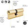 Yale KM3030-PB-KA Euro Double 1 Star Kitemarked Cylinder, 3 Keys Supplied, High Security, Boxed, Suitable for All Door Types, Brass Finish, 30:10:30 (70 mm), Pack of 2