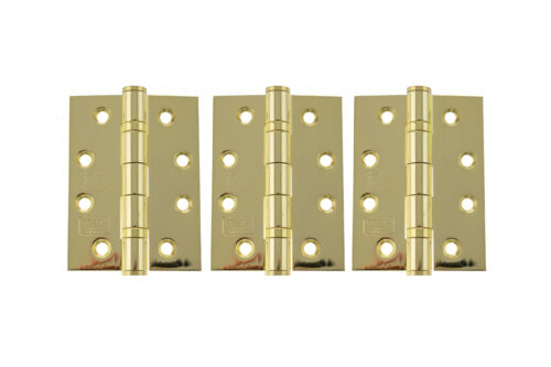 Atlantic Ball Bearing Hinges Grade 13 Fire Rated 4" x 3" x 3mm set of 3 - Polished Brass