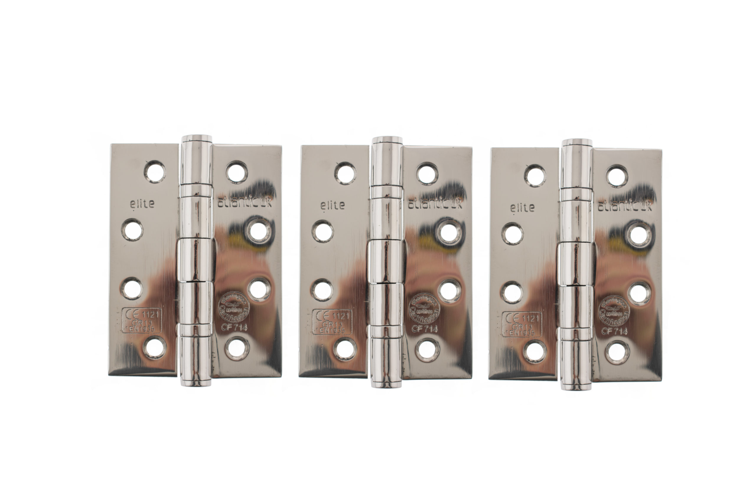 Atlantic Ball Bearing Hinges Grade 13 Fire Rated 4" x 3" x 3mm set of 3 - Polished Stainless Steel