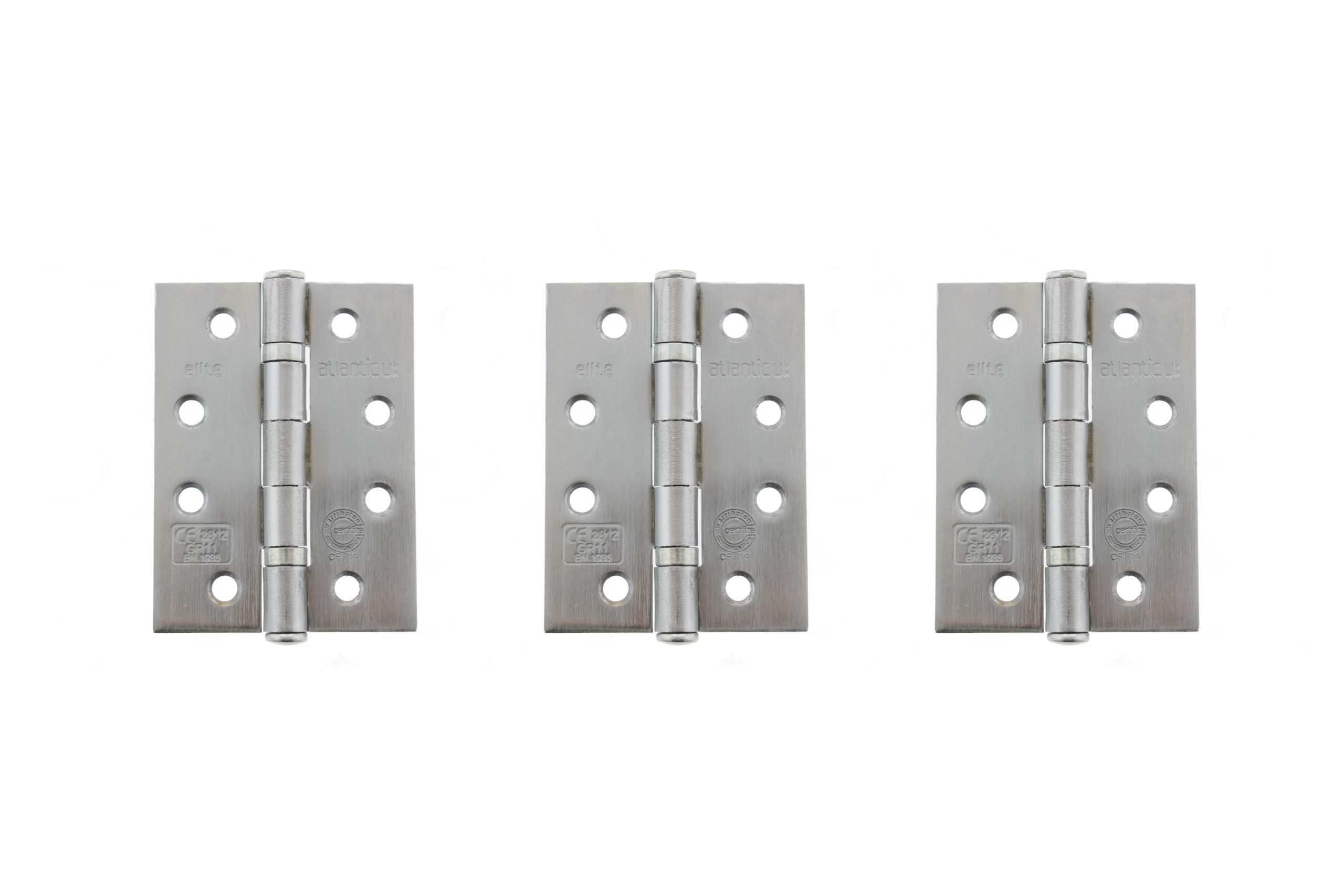 Atlantic Ball Bearing Hinges Grade 11 Fire Rated 4" x 3" x 2.5mm set of 3 - Satin Chrome