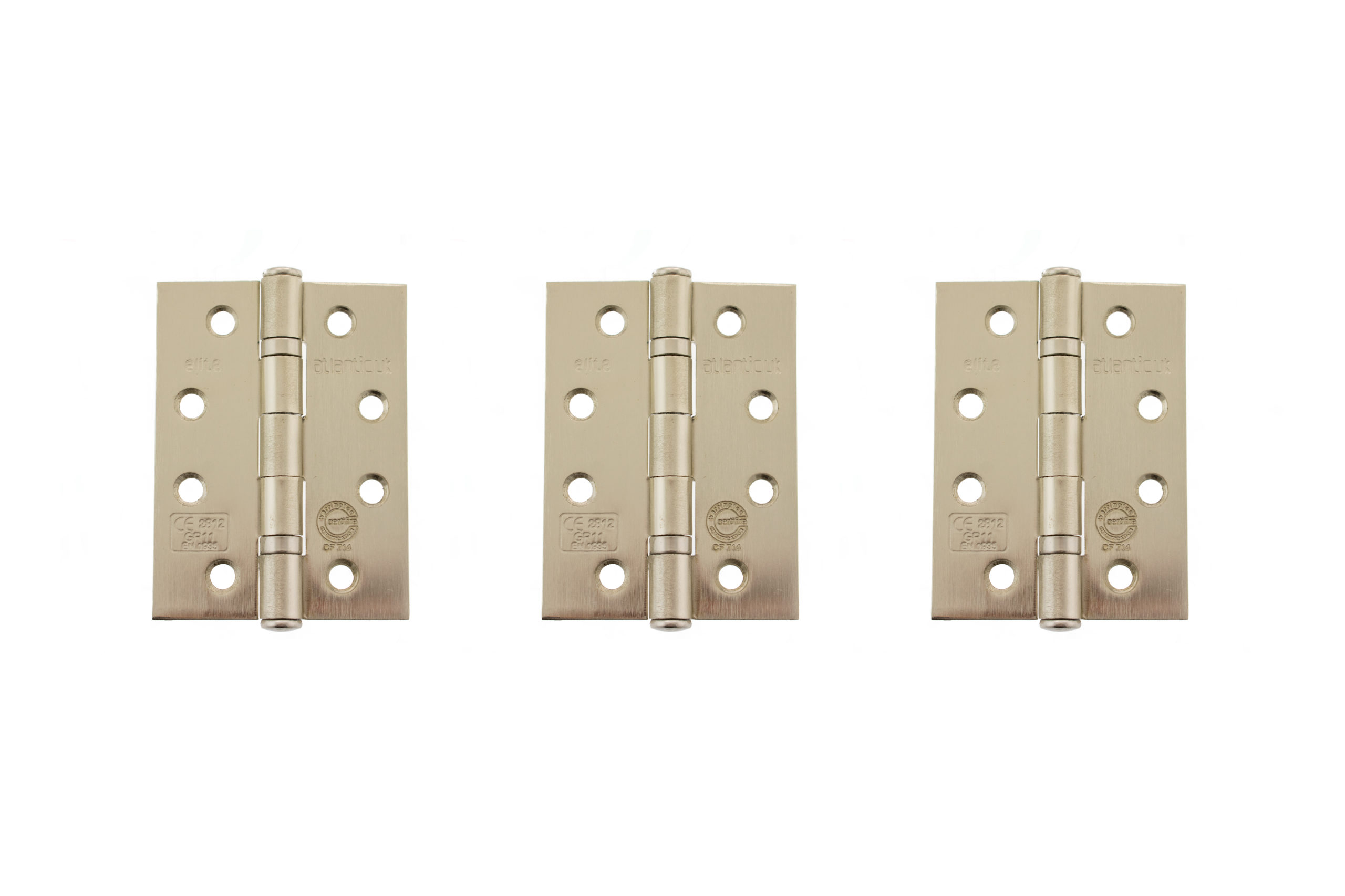 Atlantic Ball Bearing Hinges Grade 11 Fire Rated 4" x 3" x 2.5mm set of 3 - Satin Nickel