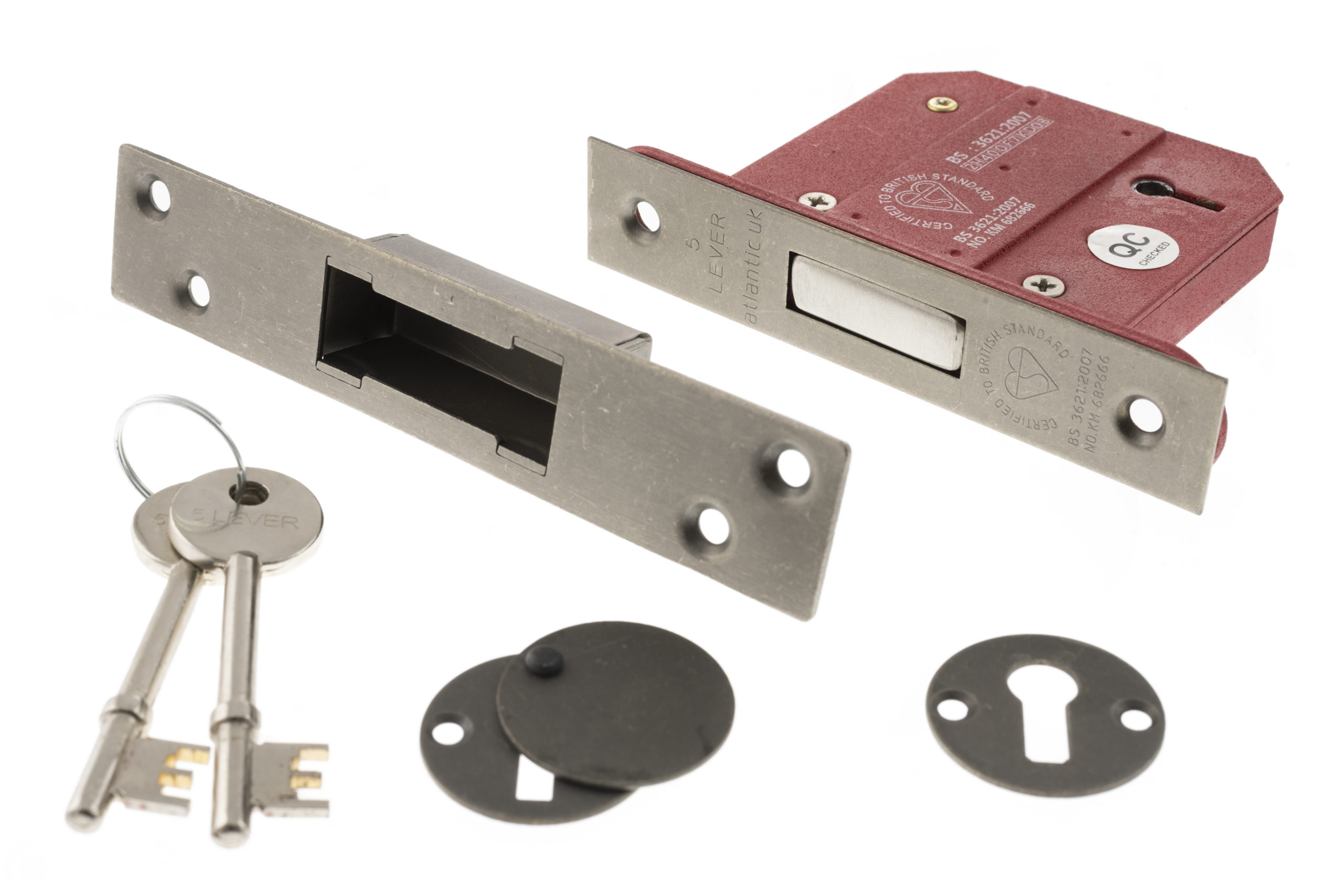 Atlantic 5 Lever Key Deadlock [BS] 3" - Distressed Silver