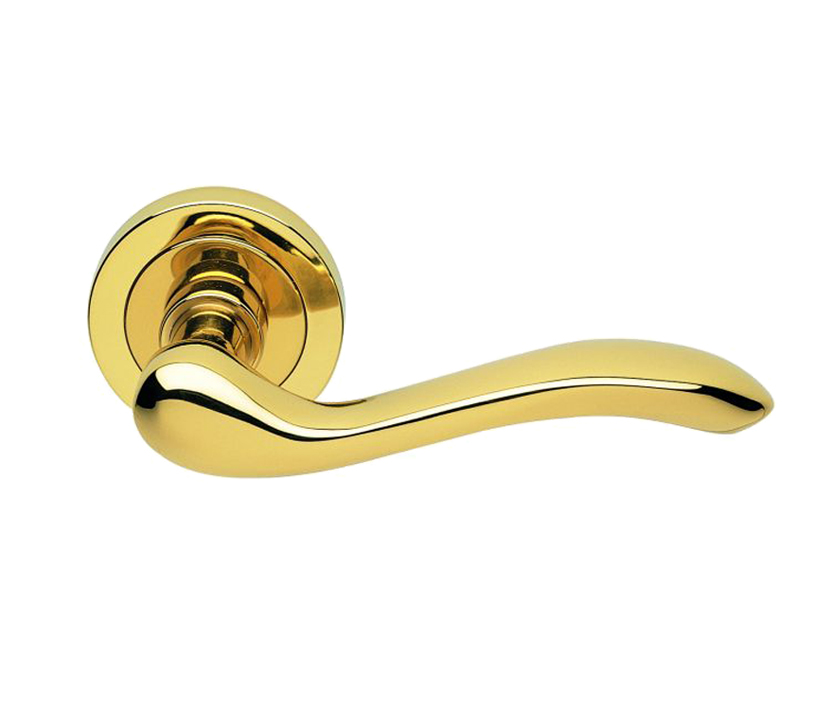 Manital Apollo Door Handles On Round Rose, Polished Brass (Sold In Pairs)