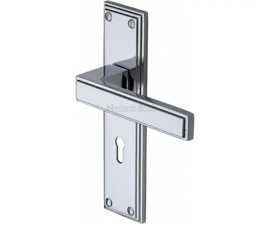 Heritage Brass Atlantis Art Deco Style Door Handles, Polished Chrome (Sold In Pairs)