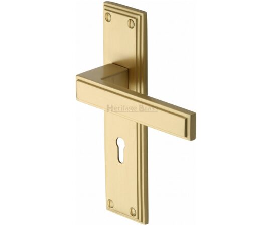 Heritage Brass Atlantis Art Deco Style Door Handles, Satin Brass (Sold In Pairs)