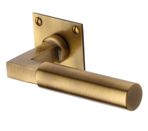 Heritage Brass Bauhaus Low Profile Antique Brass Door Handles On Square Rose (Sold In Pairs)