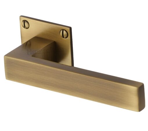 Heritage Brass Delta Low Profile Antique Brass Door Handles On Square Rose (Sold In Pairs)