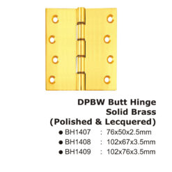 Dpbw Butt Hinge - Solid Brass (Polised & Lecquered) 102Mm X 67Mm X 3.5Mm