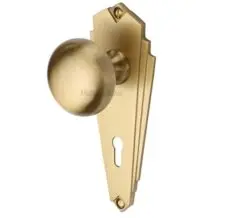 Heritage Brass Broadway Art Deco Style Door Knobs On Backplate, Satin Brass (Sold In Pairs)