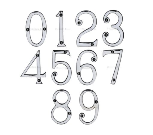 Heritage Brass 0-9 Screw Fix Numerals (76Mm - 3"), Polished Chrome