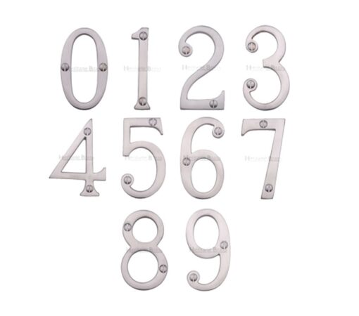 Heritage Brass 0-9 Screw Fix Numerals (76Mm - 3"), Satin Chrome