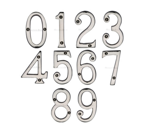 Heritage Brass 0-9 Screw Fix Numerals (76Mm - 3"), Polished Nickel