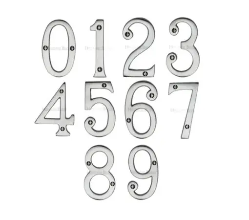 Heritage Brass 0-9 Screw Fix Numerals (76Mm - 3"), Satin Chrome