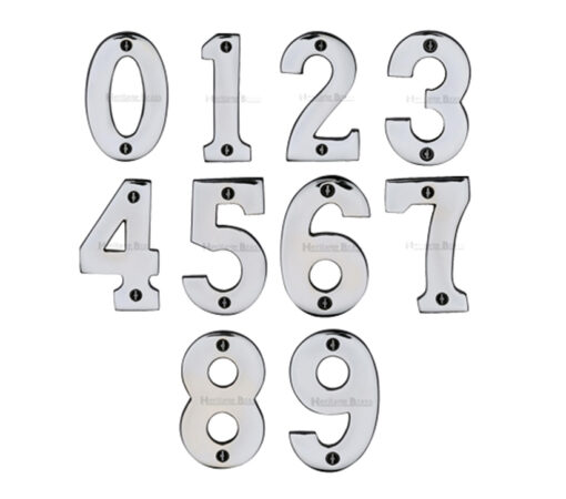 Heritage Brass 0-9 Screw Fix Numerals (76Mm - 3"), Polished Chrome