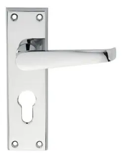 Carlisle Brass CBV30YCP Victorian Flat Lever On Backplate - Lock Euro Profile 47.5mm C/C (Contract Range) 155mm x 40mm Polished Chrome