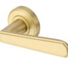 Heritage Brass Century Art Deco Style Door Handles On Round Rose, Satin Brass (Sold In Pairs)