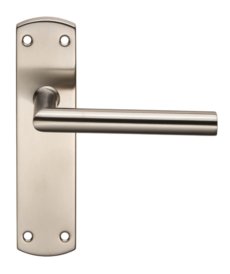 Eurospec Mitred Stainless Steel Door Handles On Backplates, Satin Stainless Steel (Sold In Pairs)