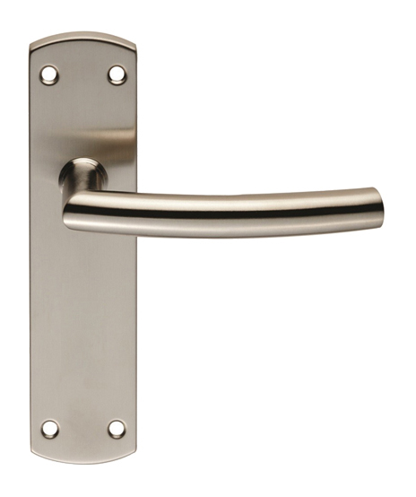 Eurospec Arched Stainless Steel Door Handles On Backplates, Satin Stainless Steel (Sold In Pairs)