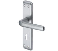 Heritage Brass Deco Door Handles On Backplate, Satin Chrome (Sold In Pairs)