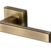 Heritage Brass Linear Antique Brass Art Deco Style Door Handles On Square Rose (Sold In Pairs)