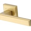 Heritage Brass Linear Satin Brass Art Deco Style Door Handles On Square Rose (Sold In Pairs)