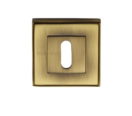 Heritage Brass Art Deco Standard Key Escutcheon, Antique Brass