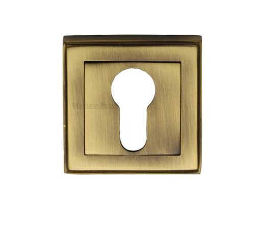 Heritage Brass Art Deco Euro Profile Key Escutcheon, Antique Brass