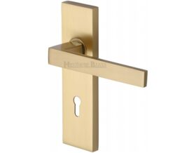 Heritage Brass Delta Door Handles On Backplate, Satin Brass (Sold In Pairs)