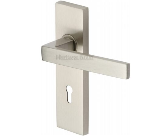 Heritage Brass Delta Door Handles On Backplate, Satin Nickel (Sold In Pairs)